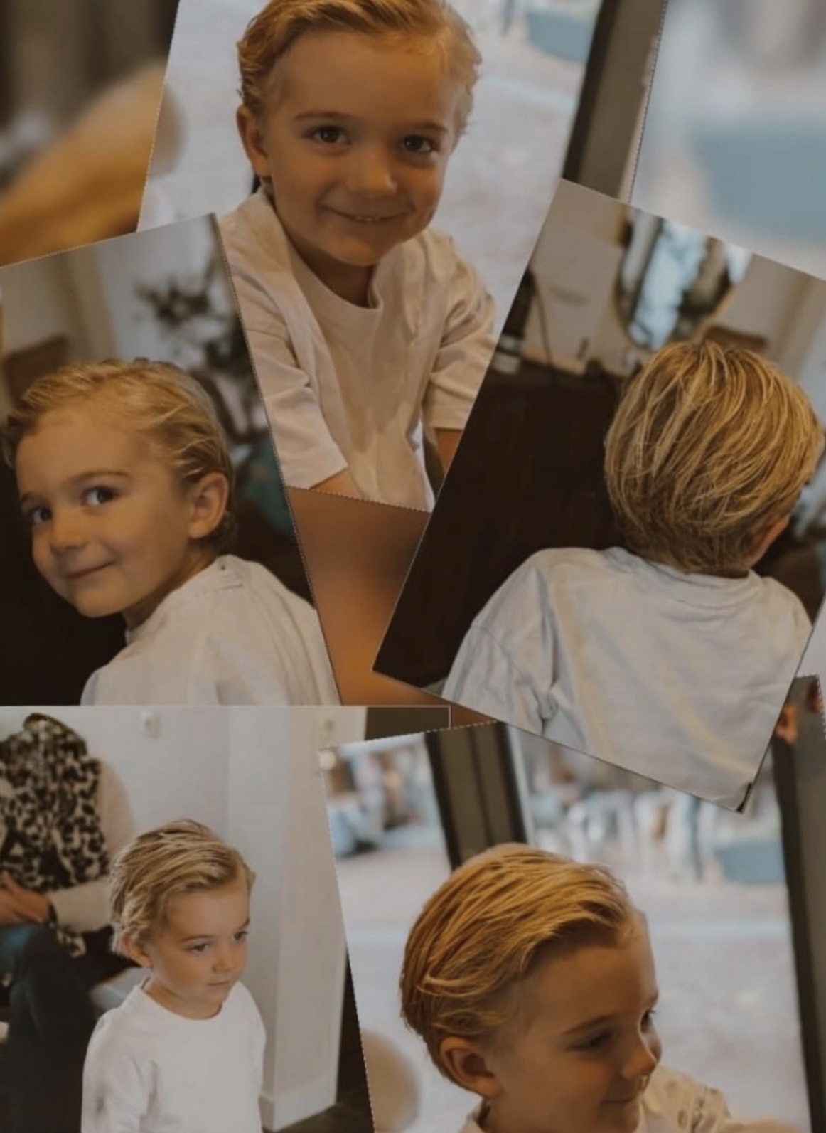 Collage van een jongen in de kappersstoel